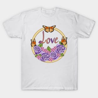 Love - Floral And Butterflies T-Shirt